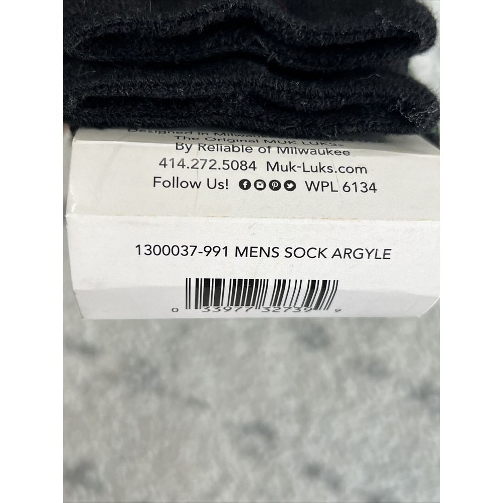 Men Muk Luks Thermal Crew Socks‎ Sz 9-12 M-L Red/Green Argyle Christmas Non Slip - Picture 4 of 6